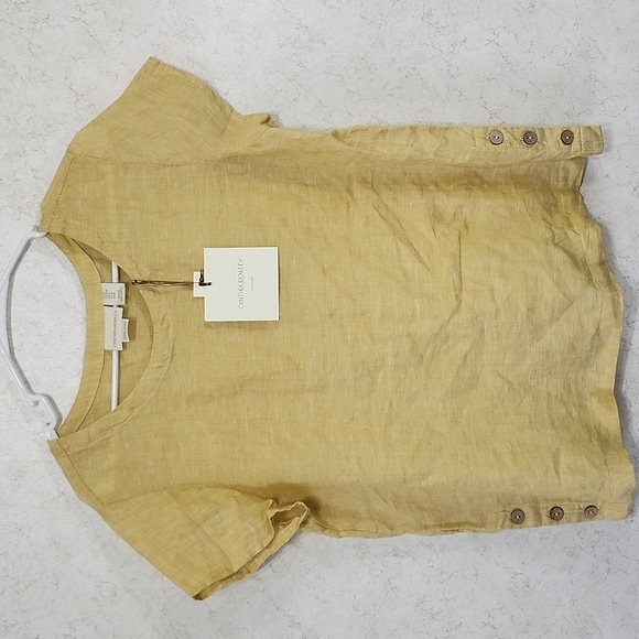 Cynthia Rowley Ladies Size Medium Cap Sleeve Linen Tee Shirt Button Detail New - Picture 9 of 9